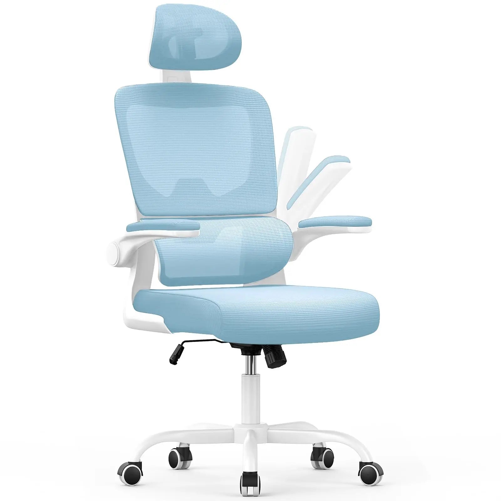 Blue office Norevia Ergonomische Bureaustoel with white base on a white background