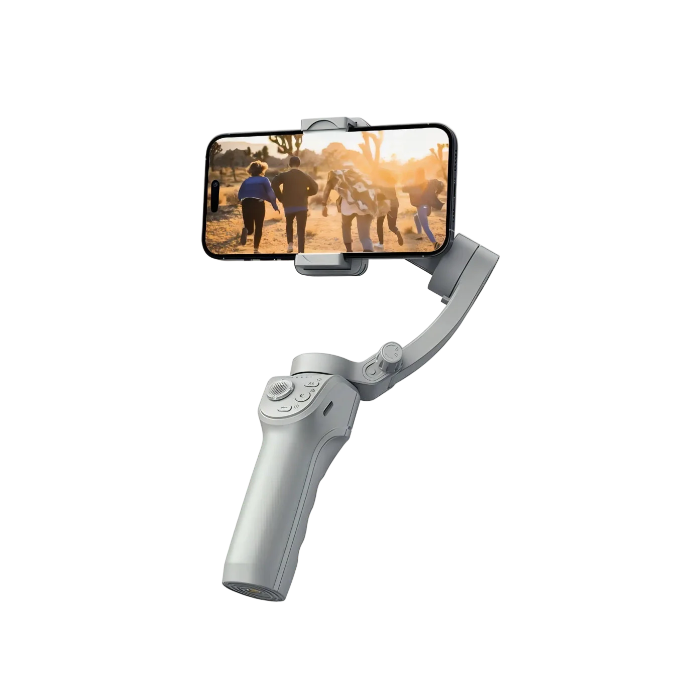 Danxon Gimbal-Stabilisator mit angebrachtem Smartphone auf weißem Hintergrund