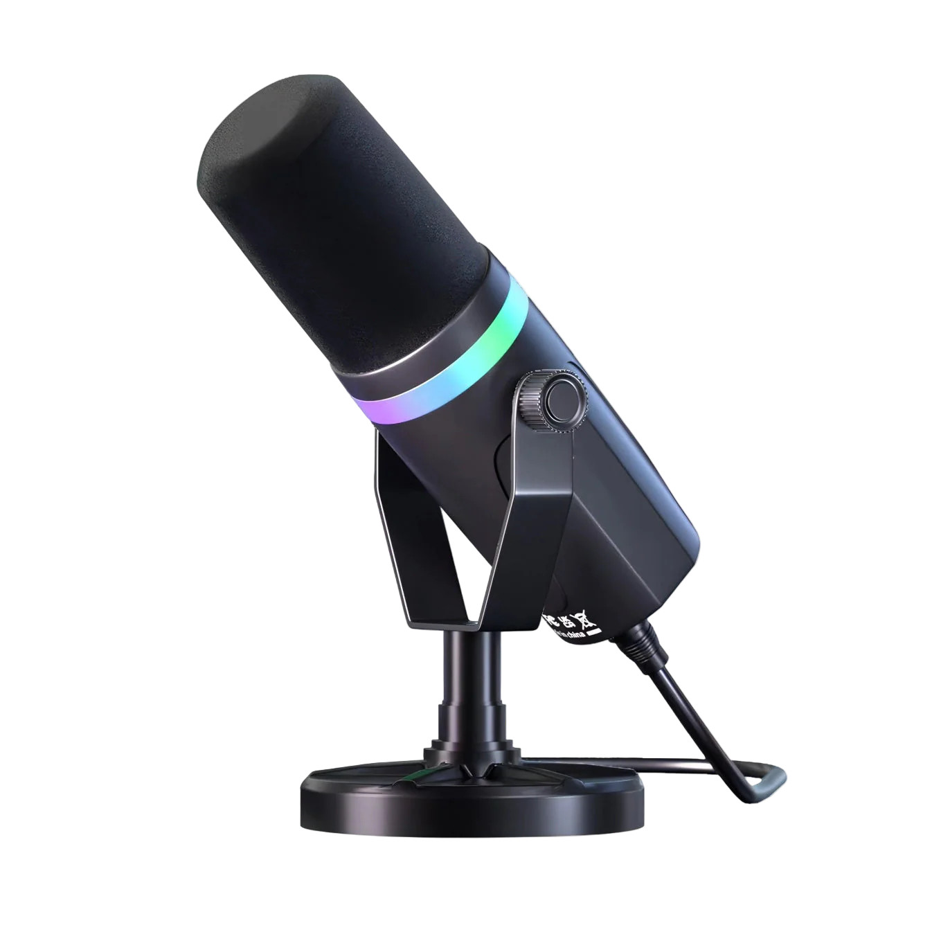 Schwarzes Danxon Mikrofon mit RGB-Beleuchtung auf weißem Hintergrund