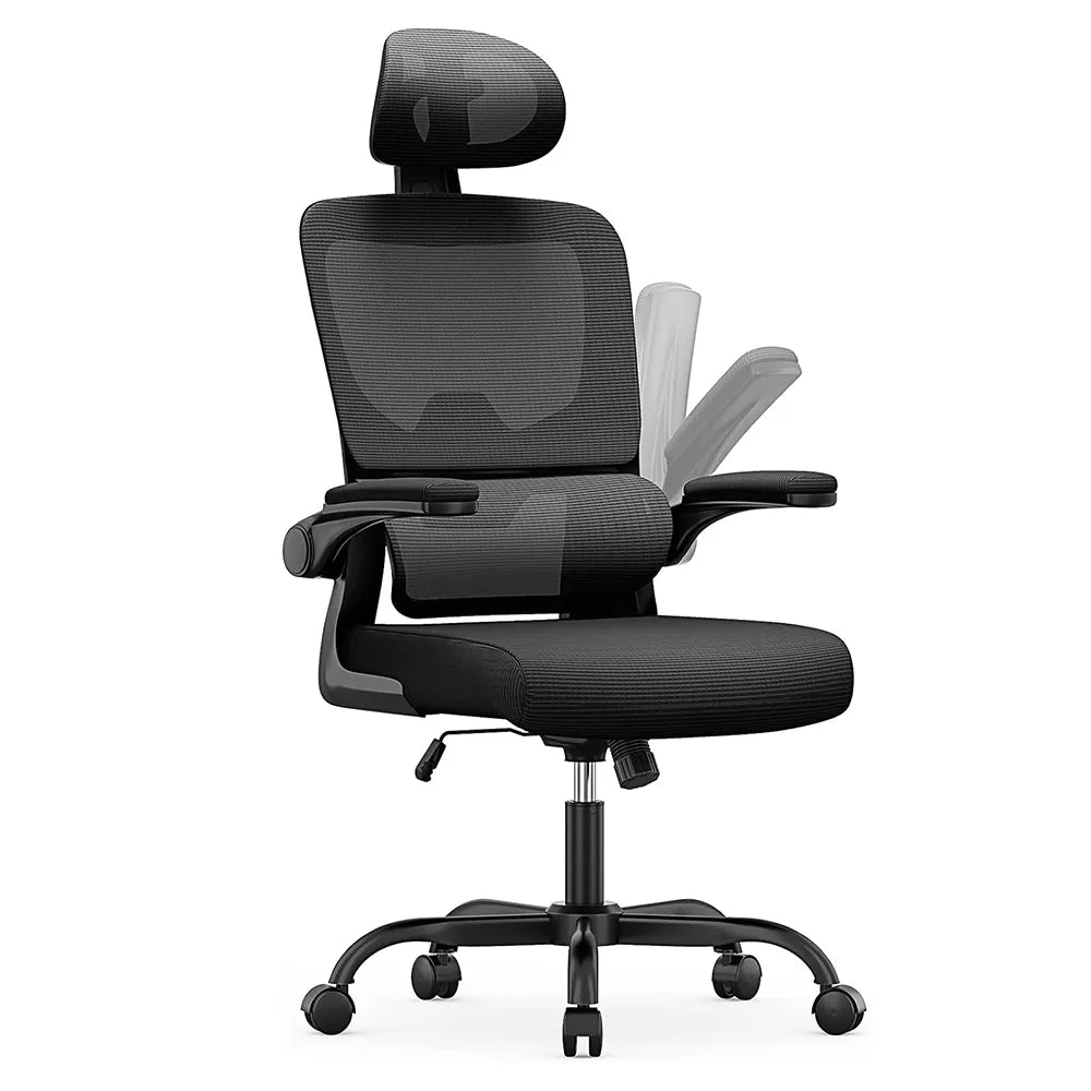 Schwarzer Norevia Ergonomische Bureaustoel mit Netzrückenlehne auf weißem Hintergrund