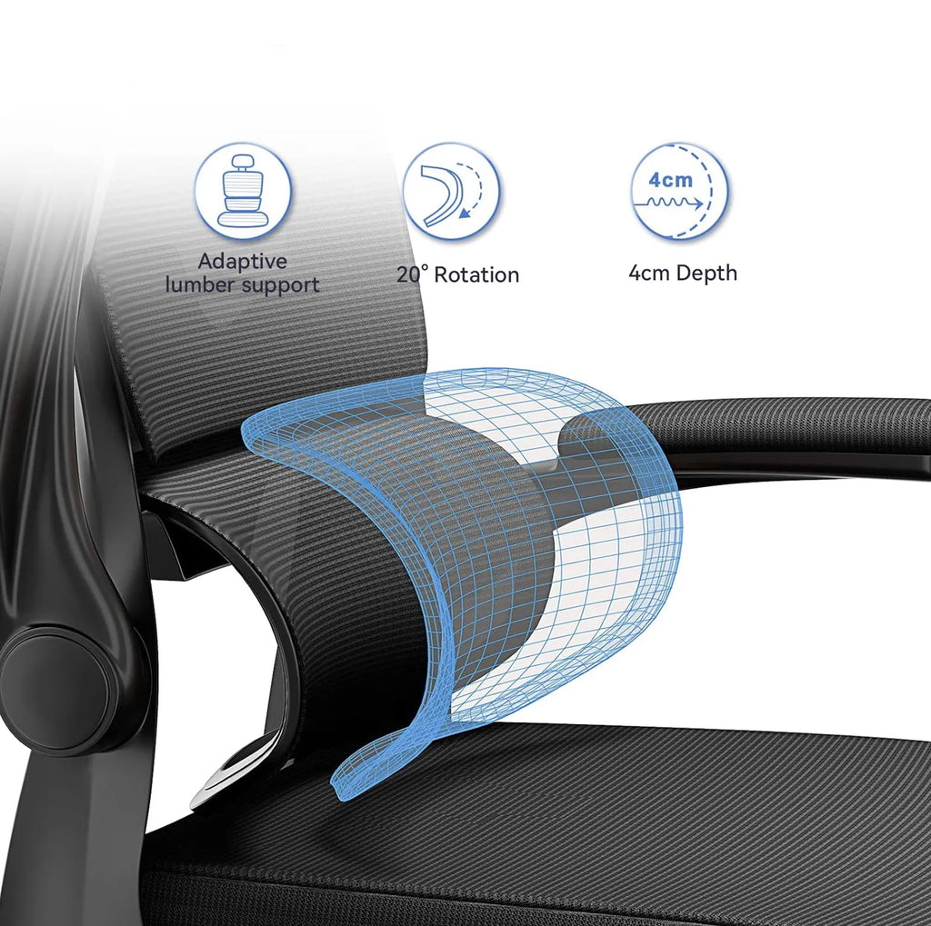 Norevia Ergonomische Bureaustoell mit hervorgehobenen ergonomischen Designelementen auf weißem Hintergrund