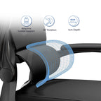 Norevia Ergonomische Bureaustoell mit hervorgehobenen ergonomischen Designelementen auf weißem Hintergrund