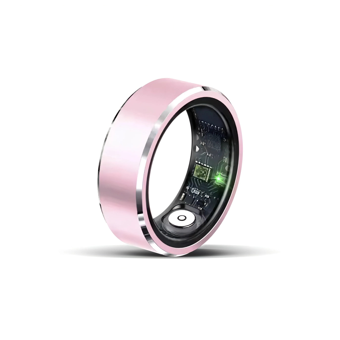Pinker Norwiss Smart Ring mit elektronischen Komponenten auf weißem Hintergrund