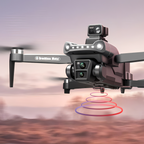 Skynore drohne air mit Kamera und Brushless-Motor-Branding vor unscharfem Landschaftshintergrund